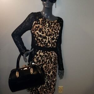 Thalia Sodi Leopard Print Dress with Black Lace